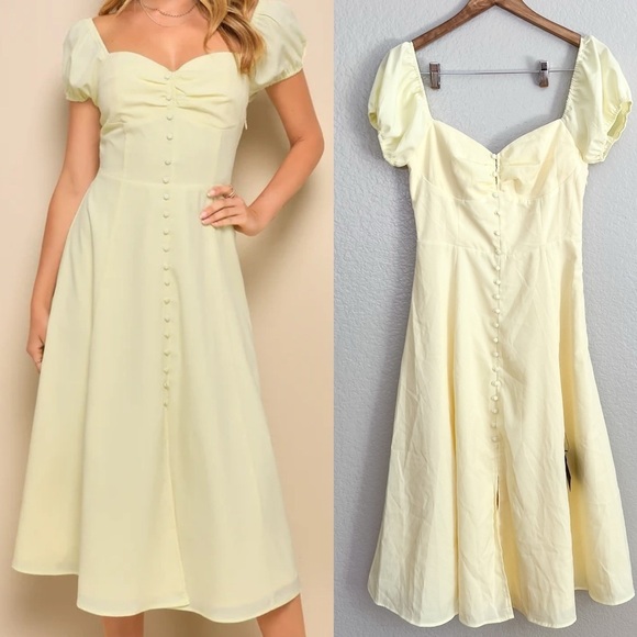 Charming Behavior Light Yellow Button-Front Midi Dress - Picture 1 of 11